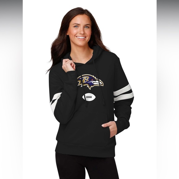 FOCO Women's Standard Striped Sleeve Hoodie - Baltimore Ravens - Picture 1 of 6